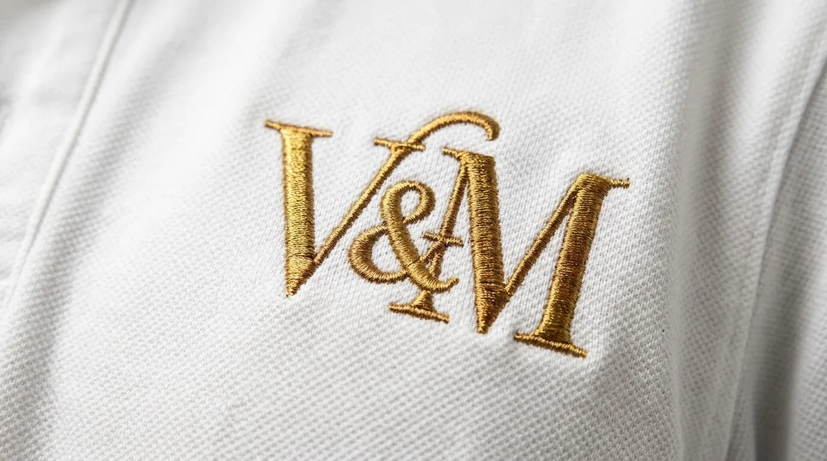 Gold V and M monogram embroidered on a white polo