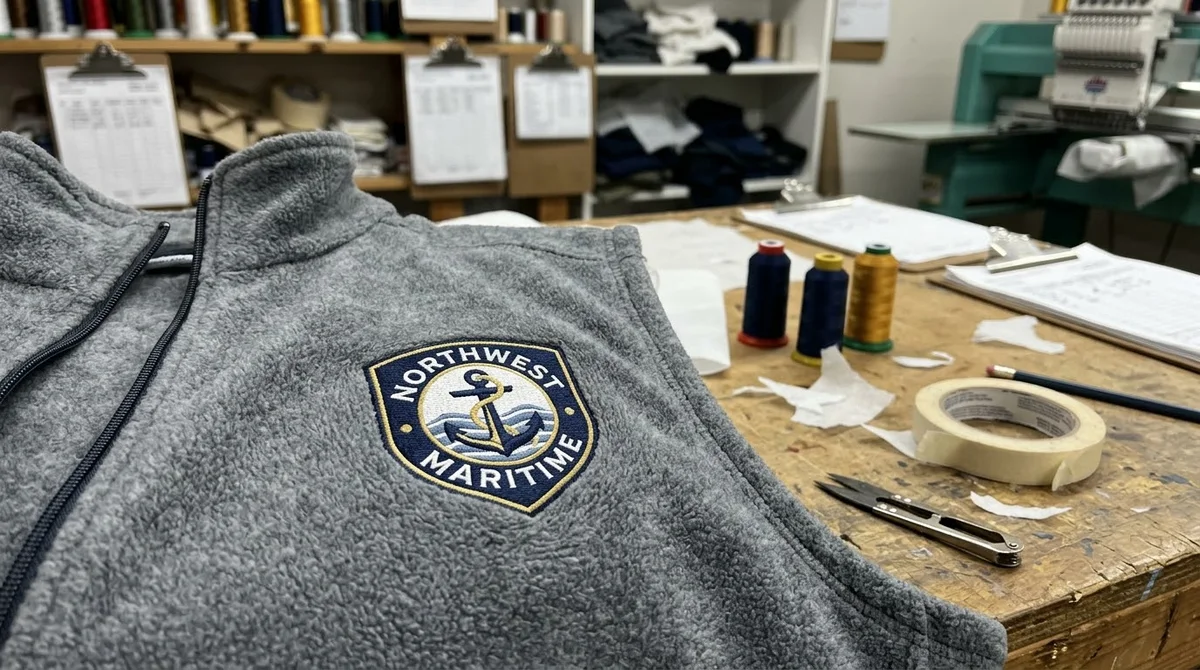 Anchor crest embroidered on a grey fleece